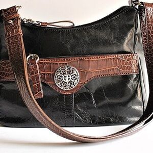 GIANI BERNINI GENUINE LEATHER BLACK/BROWN PURSE